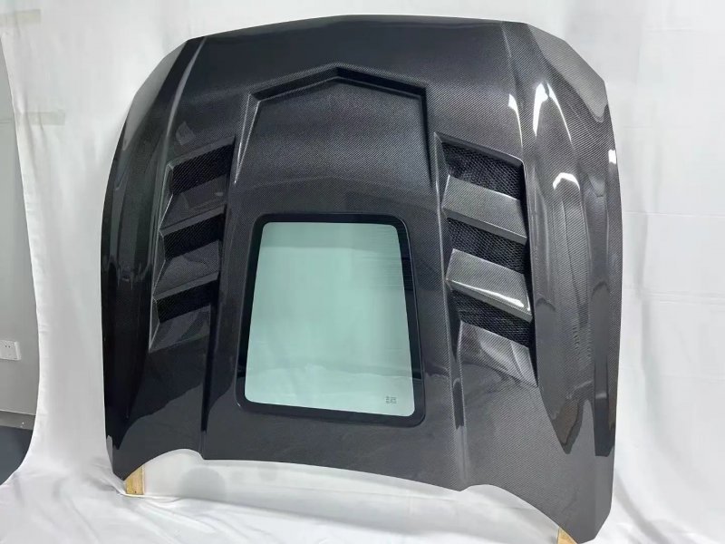 New High Quality for Mustang 2024-2025 Single Sided Carbon Fiber Bonnet Hood Replacement Front Engine Hood Cover Glass Screw-On